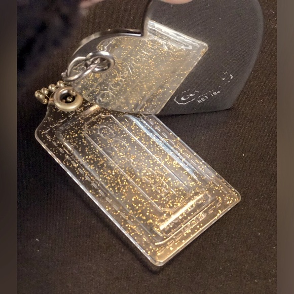 COACH POPPY & CLEAR PLASTIC GLITTER KEY FOB CHARMS KEYCHAIN HANGTAG 3.5” - Picture 5 of 8